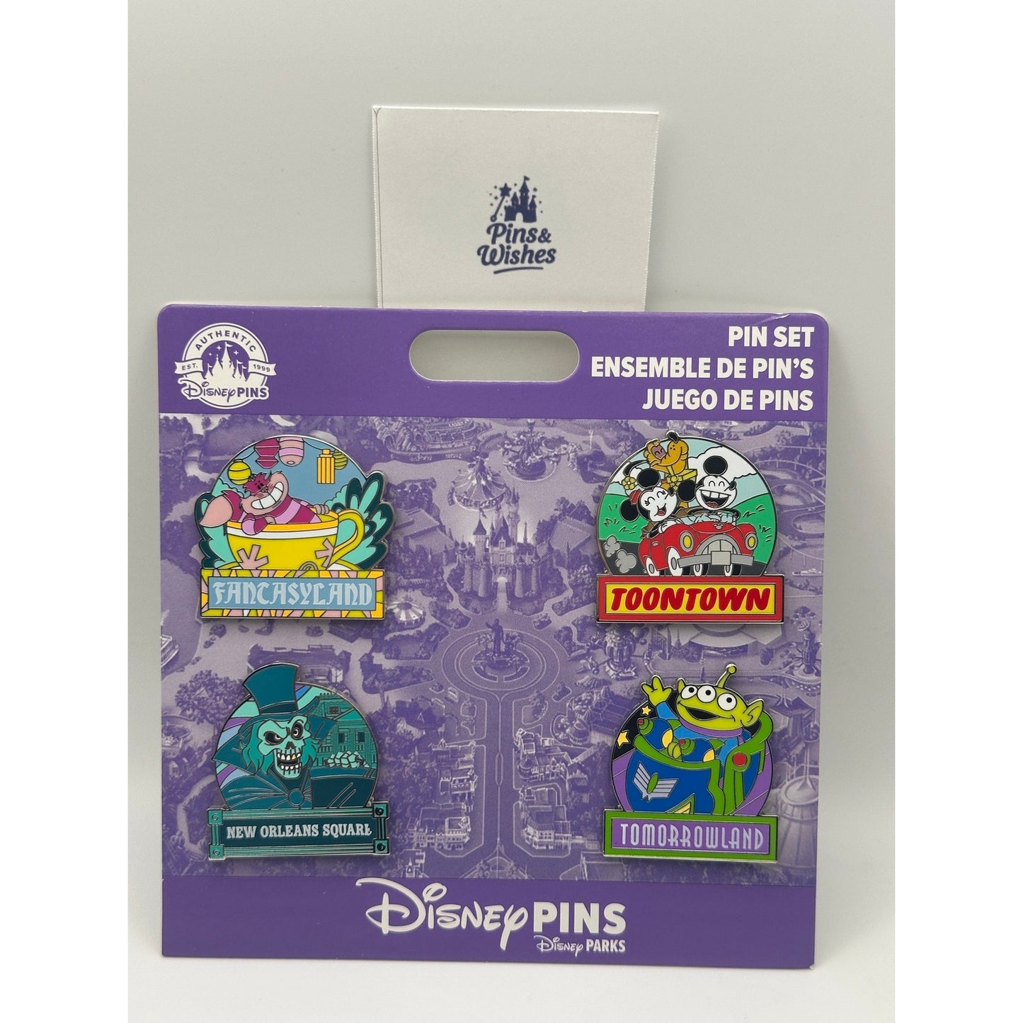 Disneyland Themed Lands 4 Pin Set - Fantasyland, Tomorrowland, Toontown, Orleans
