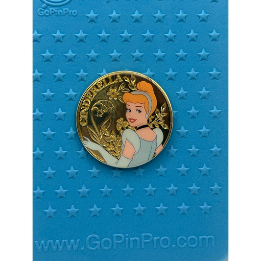 Cinderella pin on a blue background pin board from Pins and Wishes 