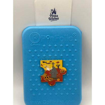 Loungefly Disney The Nightmare Before Christmas Fall Characters Puzzle - Zero pin on a Blue Background Pin Board with the Pins and Wishes Logo 