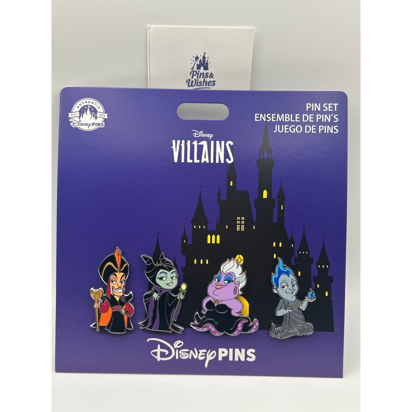Disney Villains Cute Chibi Booster Pin Set - Maleficent, Hades, Ursula, Jafar