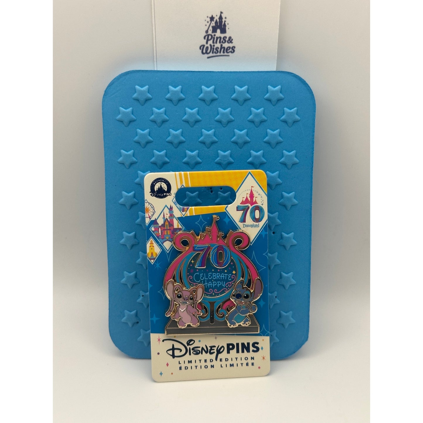 Disneyland DLR 70th Celebration Sign Pin - Stitch and Angel - Limited Edition