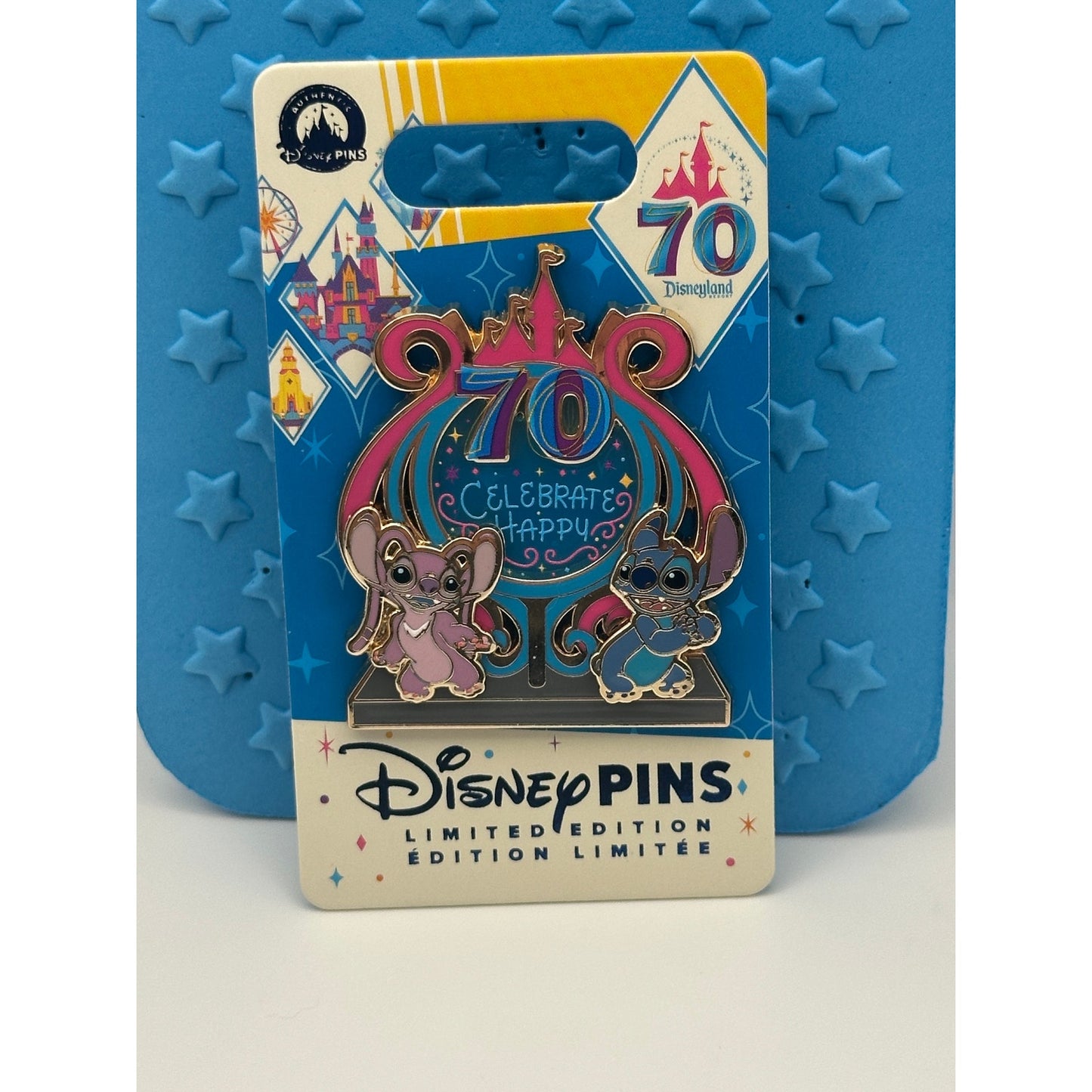 Disneyland DLR 70th Celebration Sign Pin - Stitch and Angel - Limited Edition